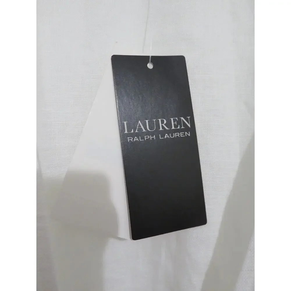 Lauren Ralph Lauren Womens Sz 8 White Belted Linen Wrap Style Dress Midi Summer - Picture 6 of 7